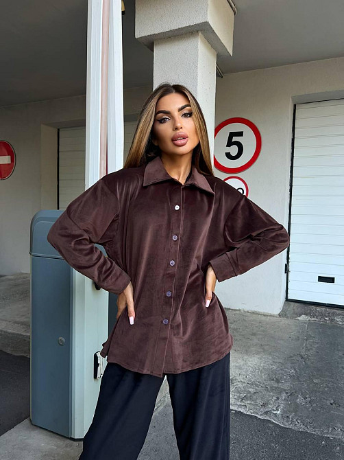 Женский прогулочный костюм двойка: рубашка + штаны палаццо турецкий велюр спорт Шоколад, 42/44 Одесса - изображение 9
