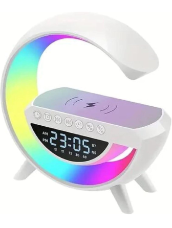 BT-3401 Bluetooth-колонка 3 в 1 с цифровыми часами, беспроводной зарядкой и LED-ночником, 7 цветов, белая Киев