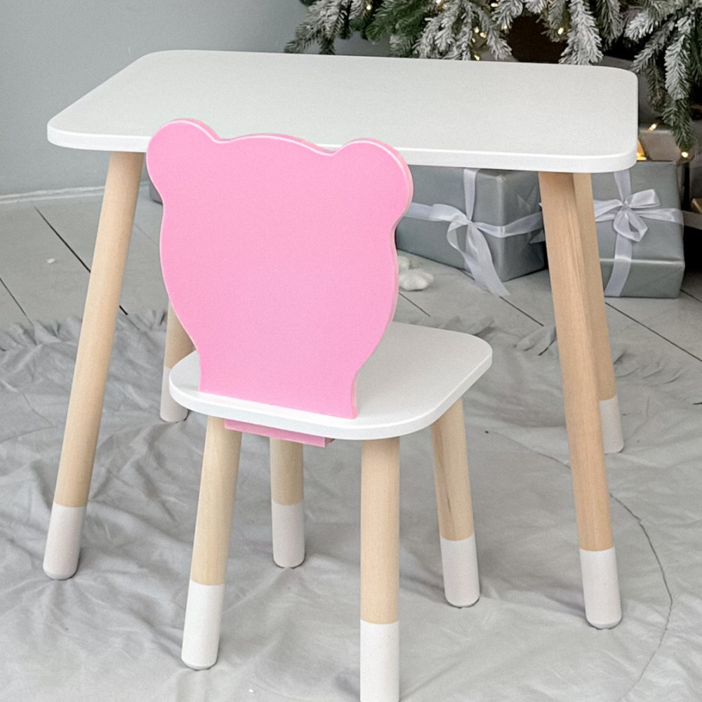 Дитячий стіл і стілець "Медвежа" білий з рожевим Київ - фото 2
