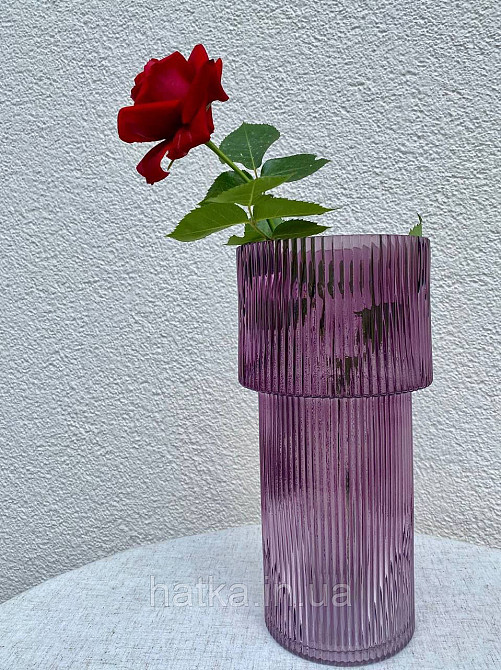 Ваза скляна 14,5*14,5*30 см "Тафт" рожеве товсте скло Київ - фото 7