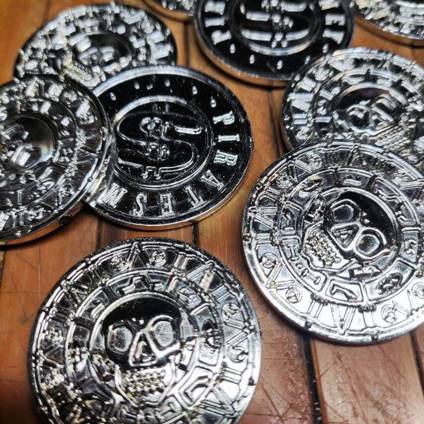 Піратські піастри 10 монет срібло у мішечку з черепом, набір, 40х2мм Пластик Київ - фото 4