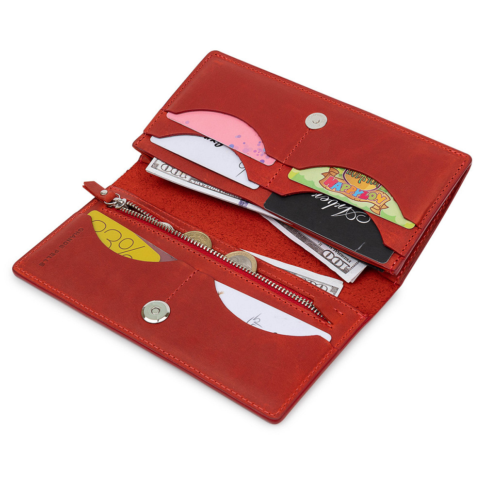 Кожаное женское матовое портмоне GRANDE PELLE 11512 Красный Киев - изображение 6