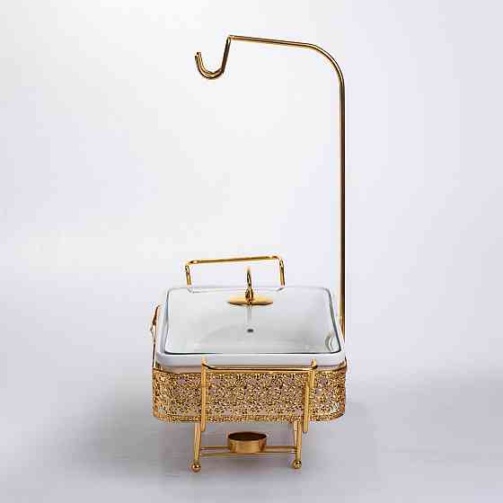 Фарфоровая мармитница 3.5 л с подставкой, белая с золотом Киев