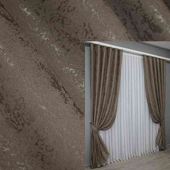 Комплект готових штор VR-Textil Льон мармур Pavliani № 1372ш Какао 100х270 см 2 шт (31-622 ) Київ