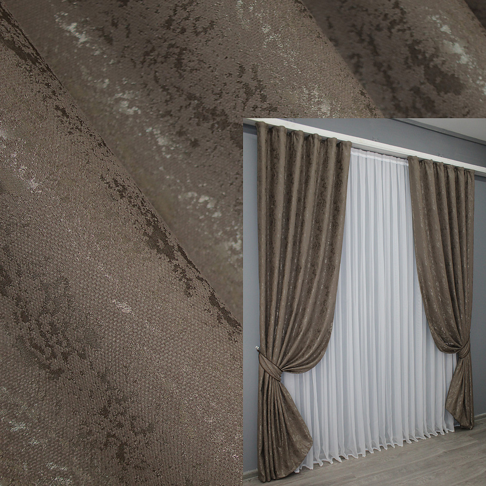 Комплект готових штор VR-Textil Льон мармур Pavliani № 1372ш Какао 100х270 см 2 шт (31-622 ) Київ - фото 1