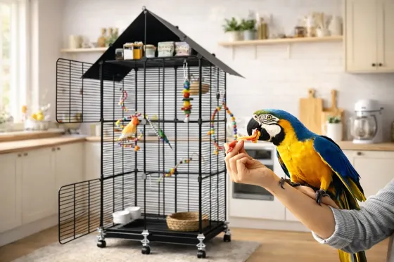 Металлическая клетка для птиц на колесах с аксессуарами 82х37х37см KP-82 Коломыя
