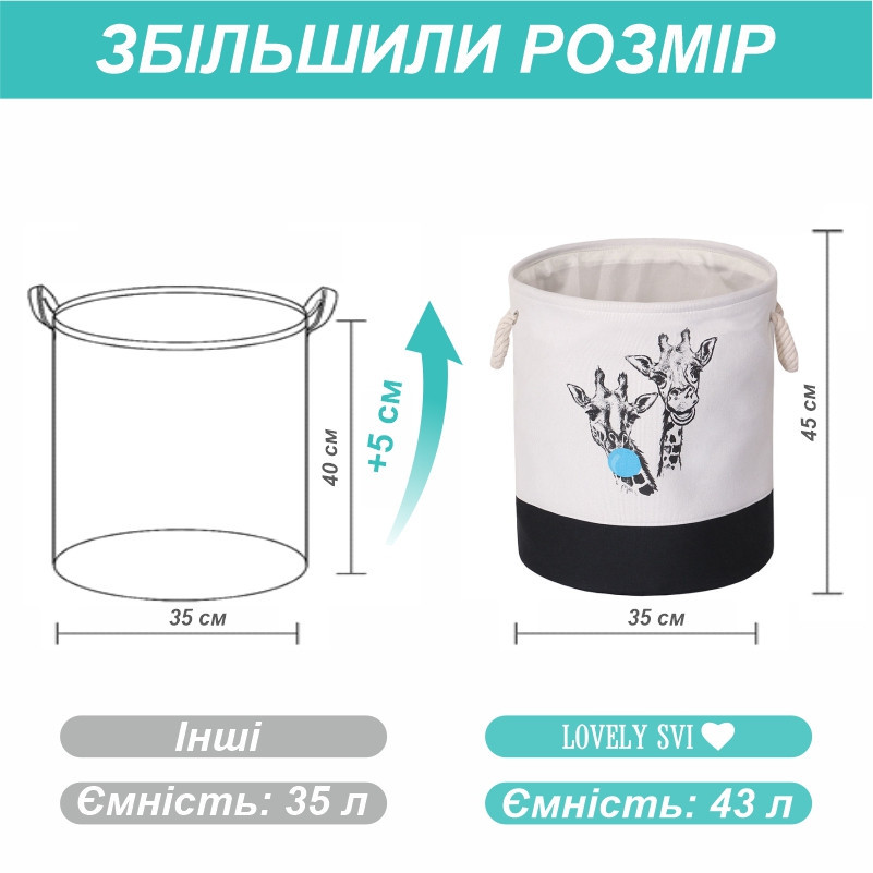 Корзина для Іграшок і Білизни Органайзер Lovely Svi 45 х 35 см Два Жирафа Киев - изображение 2