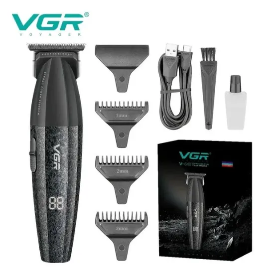 Професійна машинка для стрижки VGR V-640C Black: акумуляторний тример 9000 об/хв, 2500 мА·год, 6 насадок та LED-дисплей Одеса