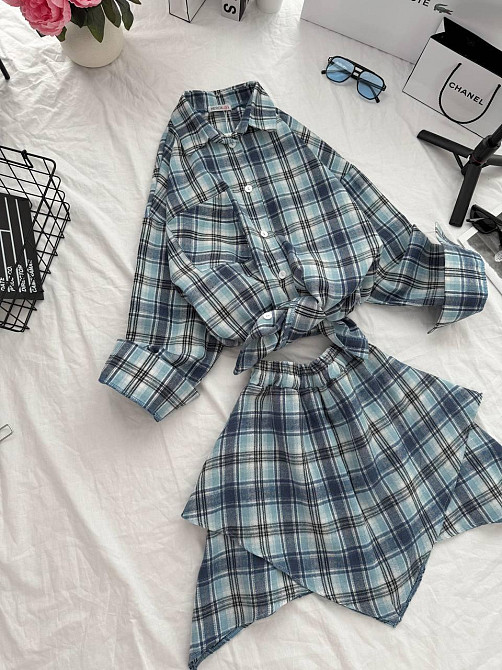 Женский стильный оверсайз костюм в фланель клеточку. Одесса - изображение 1