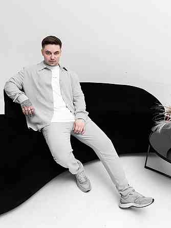 Чоловічий літній костюм Casual сорочка і штани Оверсайз жатка весна літо SANE сірий Одеса