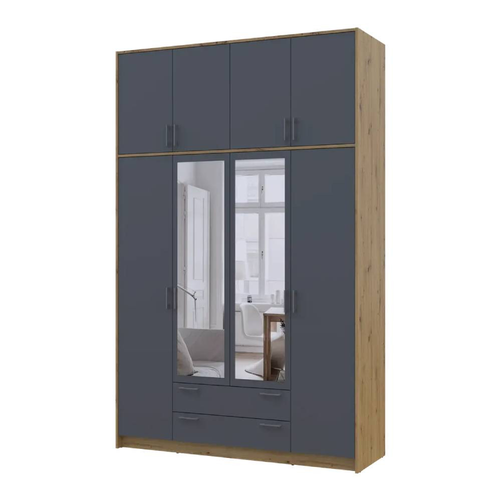 Шафа для одягу Doros Ронді з високою антресоллю і дзеркалом Дуб Артизан/Графіт 4 ДСП 160х52х260 (DRS-011879) Дніпро - фото 2