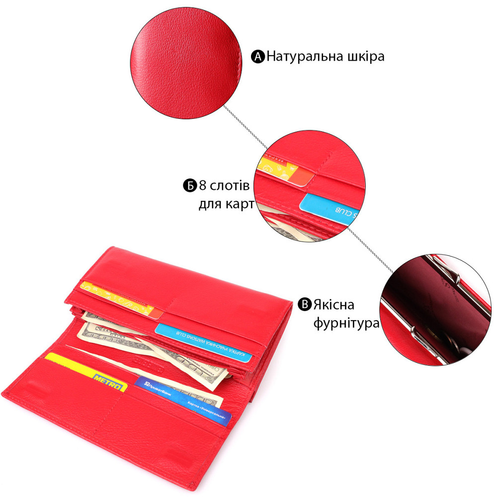 Красивий гаманець для жінок з монетницею із натуральної шкіри ST Leather 23105 Червоний Київ - фото 4