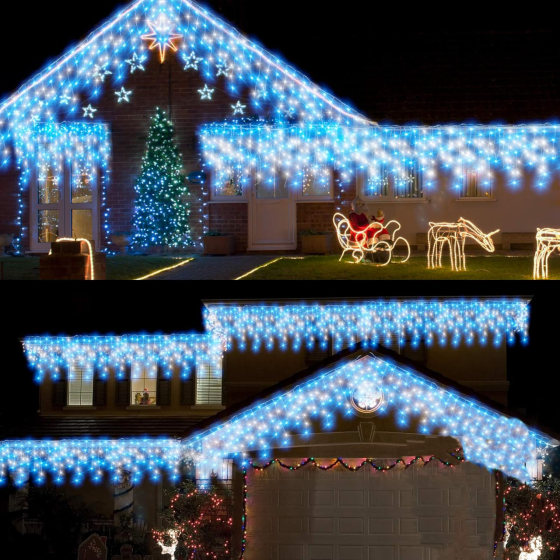 Вулична гірлянда-бахрома 10 м 400 LED синій+білий | Шторні світлодіоди з таймером, 8 режимів, IP44 Київ