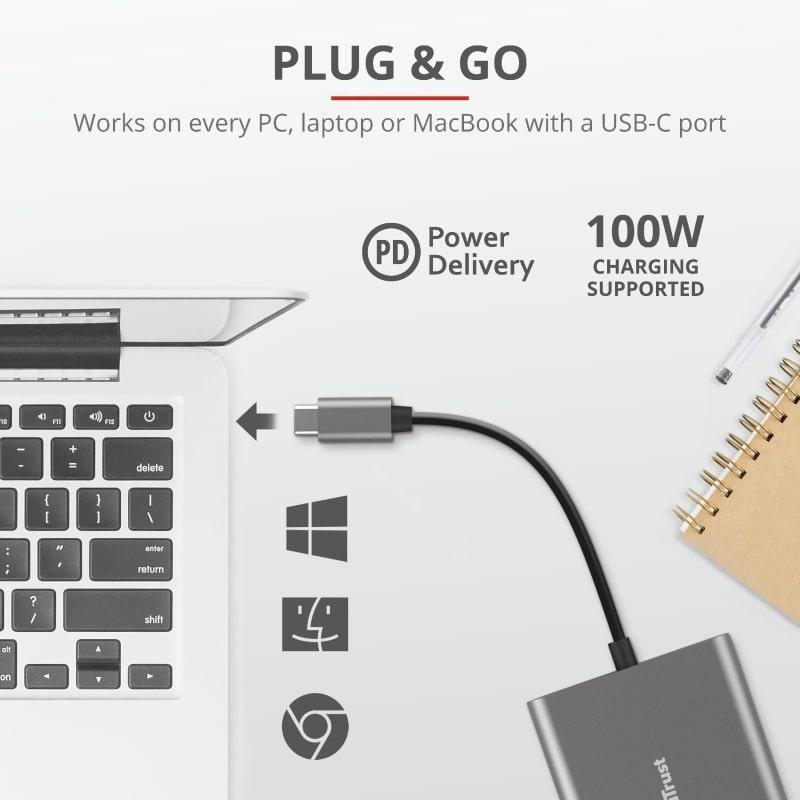 USB-хаб Trust Dalyx Aluminium USB Type-C 3-в-1 (23772) ( Сріблястий ) Харків - фото 7
