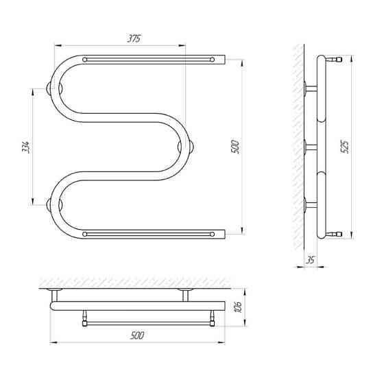 Сушарка для рушників Laris Змійовик 25 РС3 500Х500 3/4" з полицями Київ