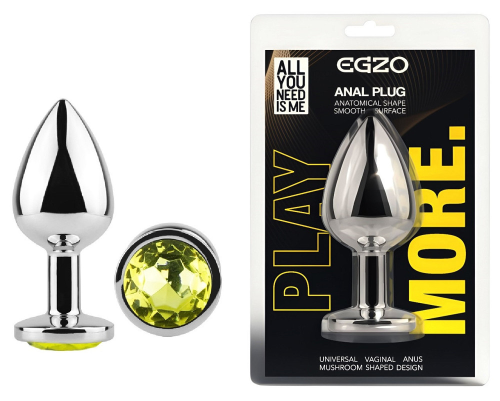 Анальная пробка с кристаллом EGZO - Silver Round Plug Lime size S Sex Aura Киев - изображение 1