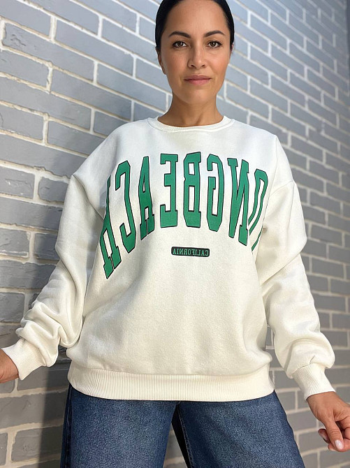 Світшот жіночий Quzen 488 напис попереду long beach фліс утеплений білий, білий, M Київ - фото 4