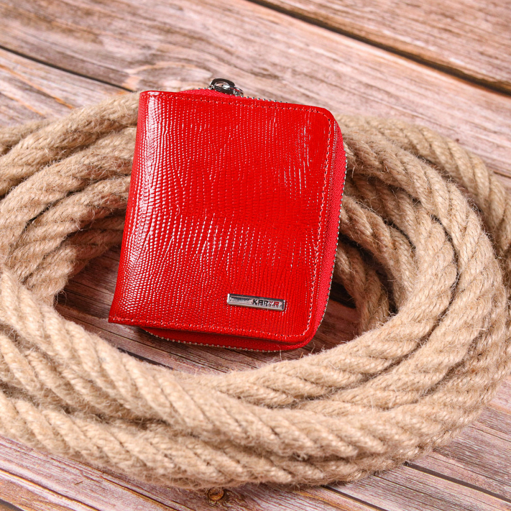 Лакированный женский кошелек с монетницей на молнии из натуральной фактурной кожи KARYA 21410 Красный Киев - изображение 8