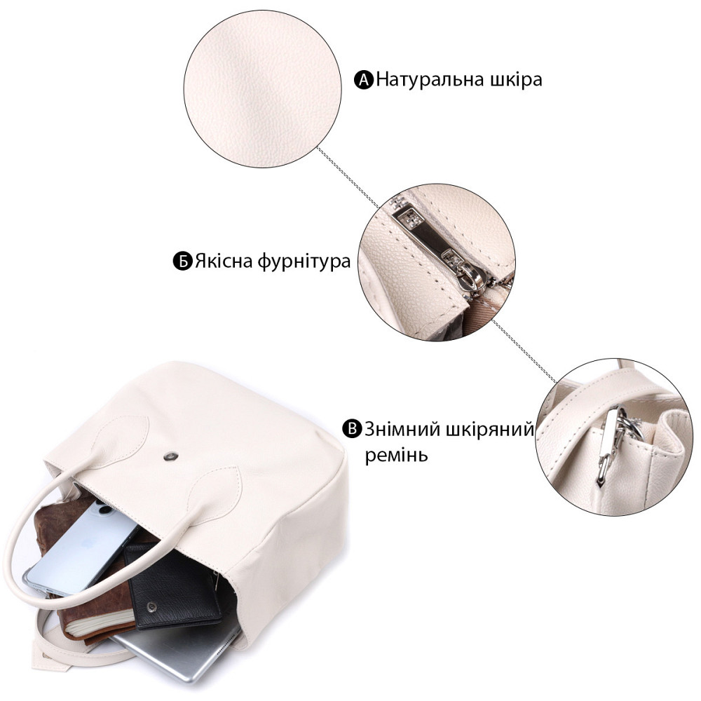 Ділова жіноча сумка з двома ручками з натуральної шкіри Shvigel 22830 Бежева Київ - фото 4