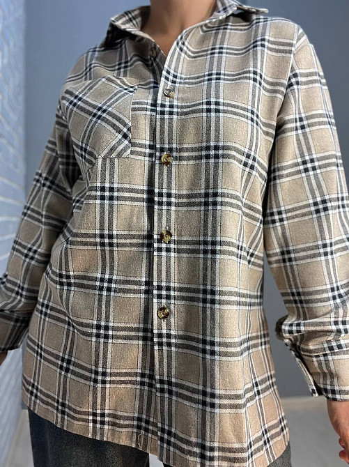 Сорочка жіноча Ariadna 8052 картата оверсайз розрізи по боках one size, бежевий, one size Київ - фото 9