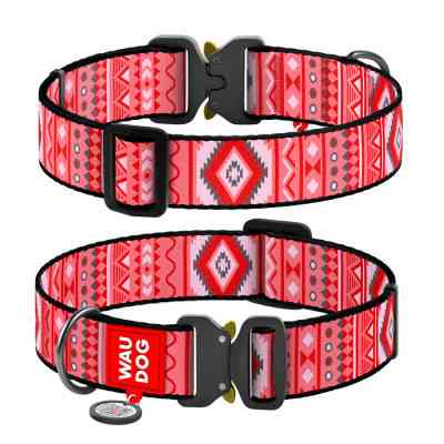 Ошейник для животных WAUDOG Nylon с QR паспортом "Этно красный" металлическая пряжка-фастекс XXL (4535-0133) Винница