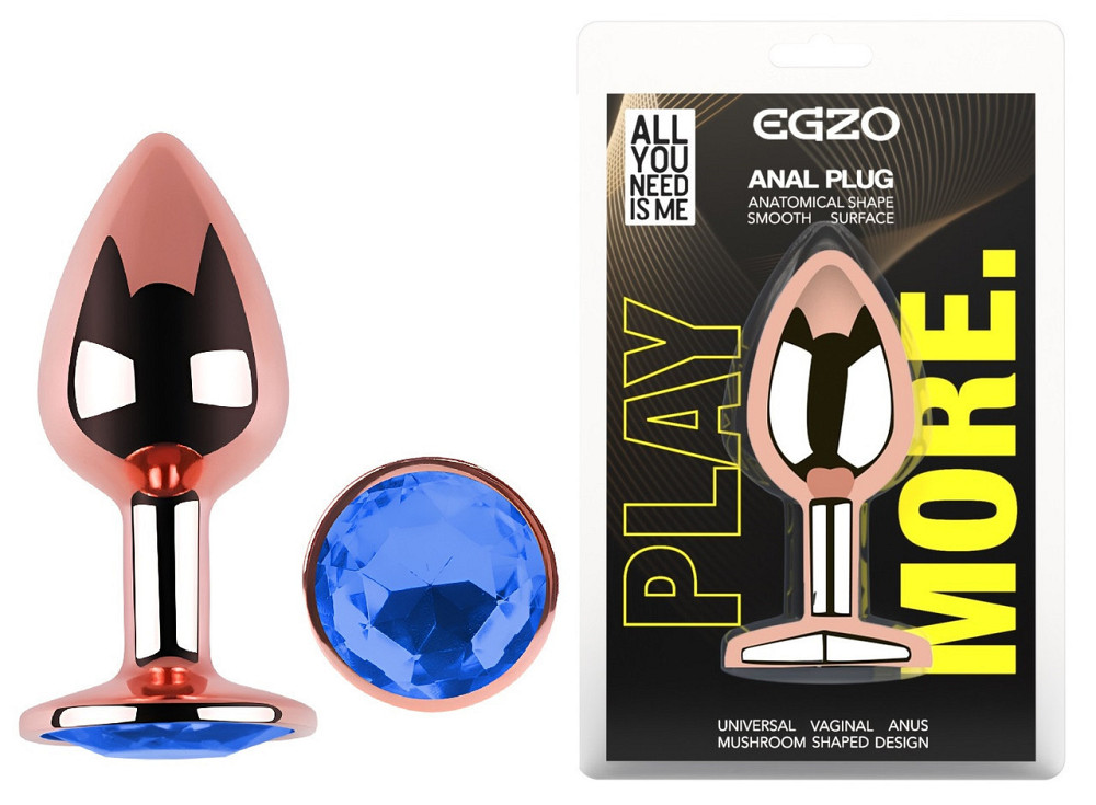 Анальна пробка з кристалом EGZO - Rose Gold Round Plug Blue size M Sex Aura Київ - фото 1