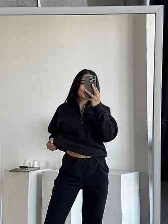 Жіночий теплий костюм-двійка: кофта та штани з турецького флісу Чорний, 46/48 Одеса