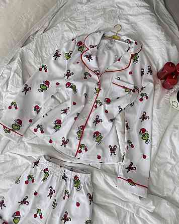 Женская стильная новогодняя пижама софт принт Белый 2, 48-50 Одесса