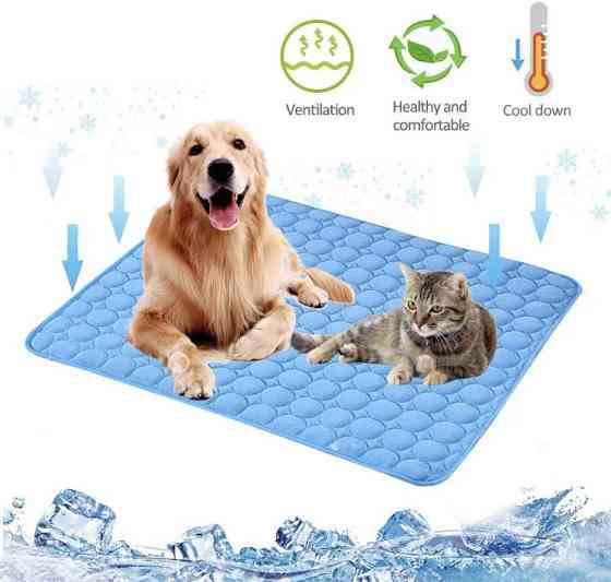 Коврик для котов и собак охлаждающий и дышащий, с мягкой подкладкой, летний, размер 40*30 см, синий, нейлон. Киев