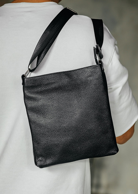Чоловіча барсетка, чорна сумка через плече з натуральної шкіри, класичний месендджерMasterSem Київ - фото 3