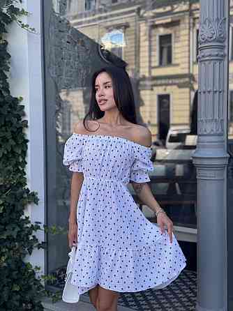 Жіноче романтичне легке принтоване плаття з відкритими плечима муслін Білий, 46/48 Одеса