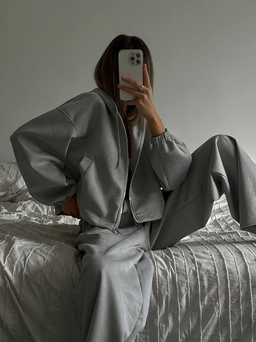 Женский базовый костюм двойка: кофта и брюки замша Серый Одесса - изображение 7