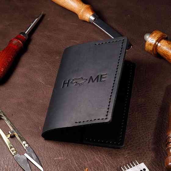 Паспортниця Чорна Home шкіряна, стильний практичний чохол зі шкіри з тисненням, обкладинка на паспортMasterSem Київ