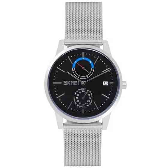 Классические мужские часы Skmei 9182 серебристые с черным цифеблатом Киев
