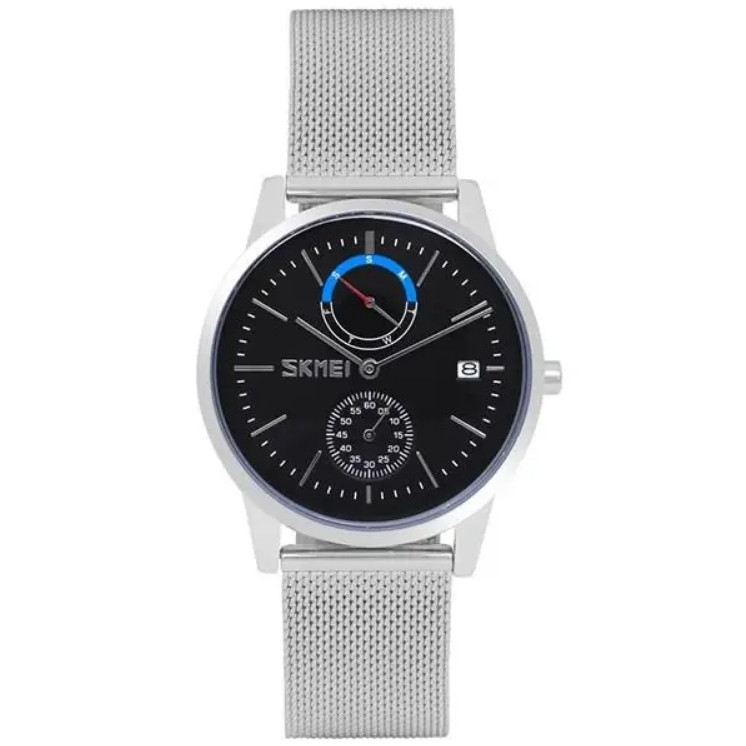 Класичний чоловічий годинник Skmei 9182 сріблясті з чорним цифеблатом Київ - фото 4