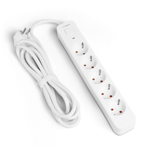Мережевий подовжувач із заземленням 5 розеток 3м з кнопкою білий VF-PD53G-W Oncord Videx Житомир - изображение 2