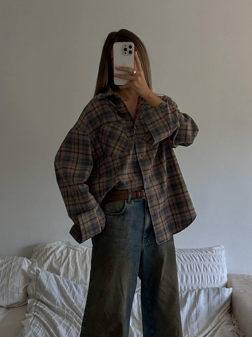Жіноча трендова оверсайз сорочка у клітинку фланель Одеса - фото 3