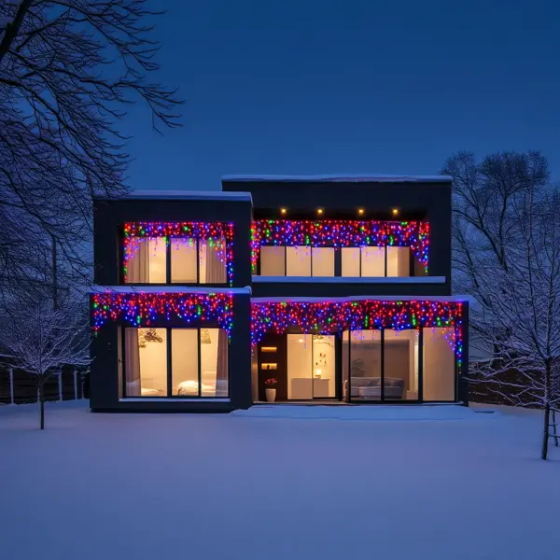 Гірлянда Бахрома 50 м, 840 LED, мультиколор, чорний провод Київ