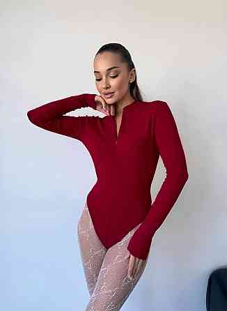 Женский теплый базовый боди на молнии джерси на флисе Бордовый, 46/48 Одесса