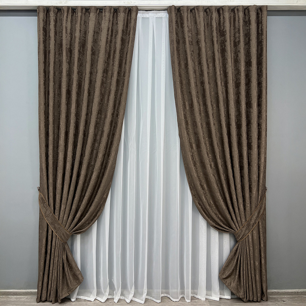 Комплект готових штор VR-Textil Жакард Sultan XO № 1557ш Коричневий 150х270 см 2 шт (33-0412) Київ - фото 10