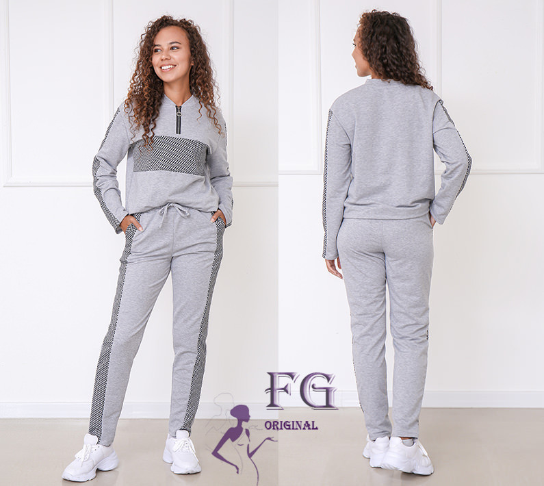 Демисезонный прогулочный костюм из трикотажа Wonderlend батал 54-56, Серый Киев - изображение 3