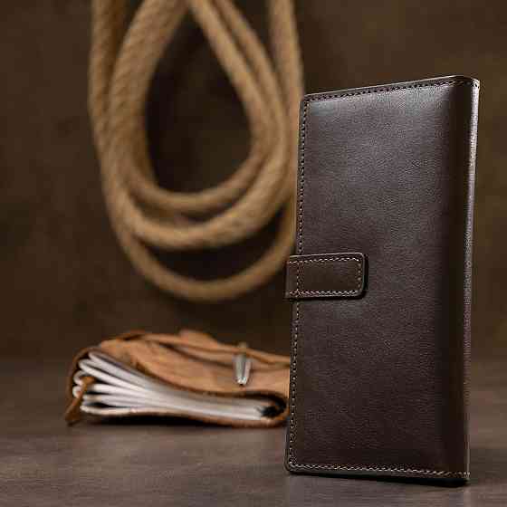 Кожаное мужское глянцевое портмоне GRANDE PELLE 11517 Коричневый Киев