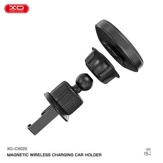 Тримач телефону автомобільний XO з бездротовою зарядкою CX025 Magnetic Car Air Vent 15W чорний Львів