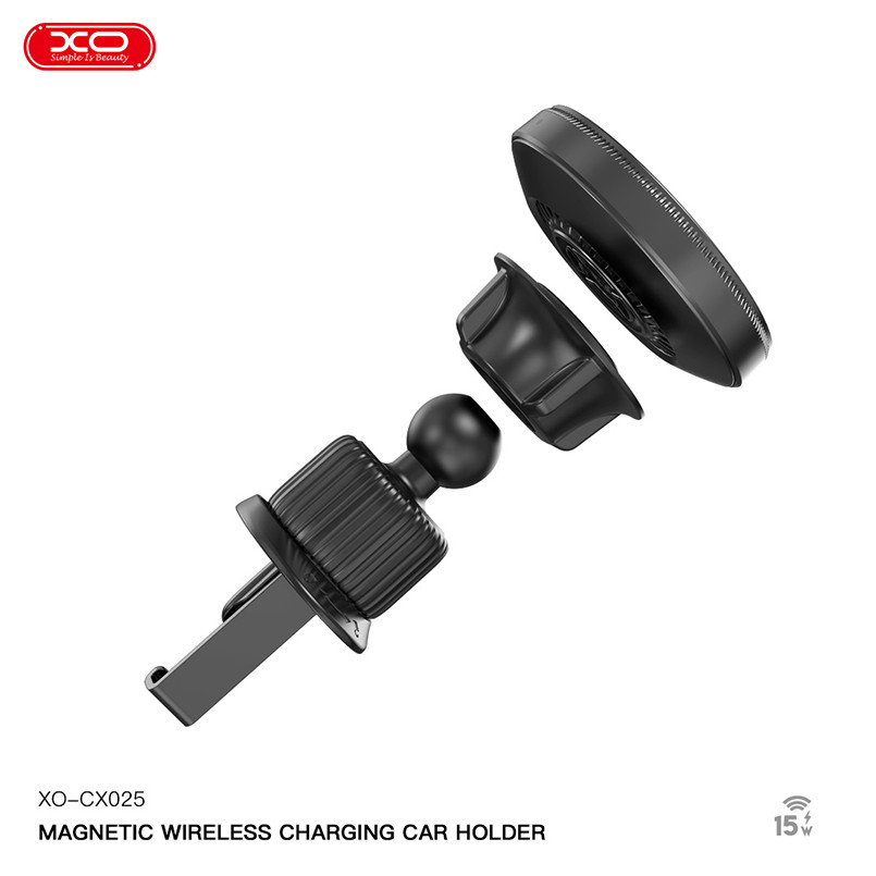 Тримач телефону автомобільний XO з бездротовою зарядкою CX025 Magnetic Car Air Vent 15W чорний Львів - фото 5