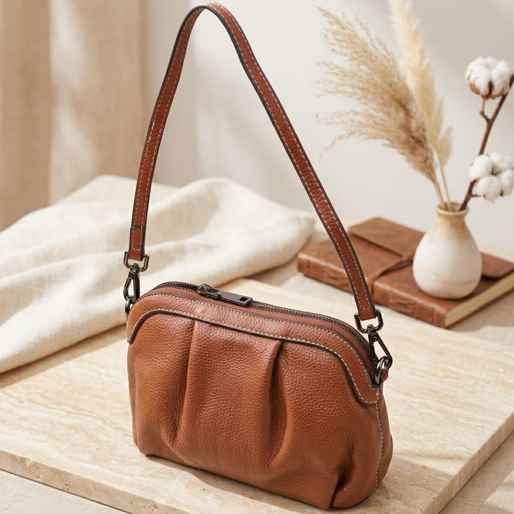 Женская сумка с драпировкой из натуральной кожи Vintage 22895 Коричневый Киев - изображение 11