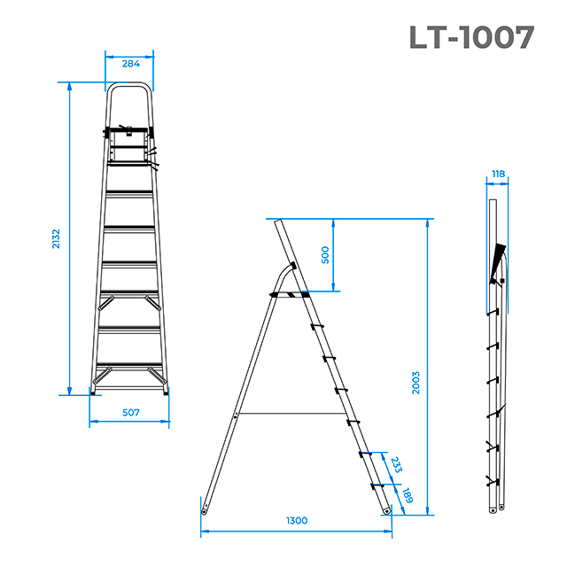 Драбина алюмінієва, 7 сходинок, висота: 2005 мм, висота до платформи: 1500 мм, 150 кг INTERTOOL LT-1007 Киев - изображение 16