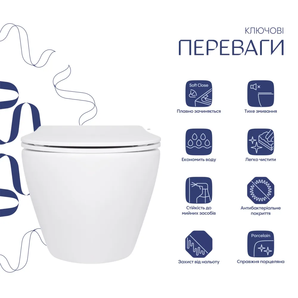 Унітаз підвісний Jay Rimless 485×360×320 мм, White, із сидінням Slim Duroplast/ Soft-close/Quick Relase QT07335177RW Qtap Київ - фото 9