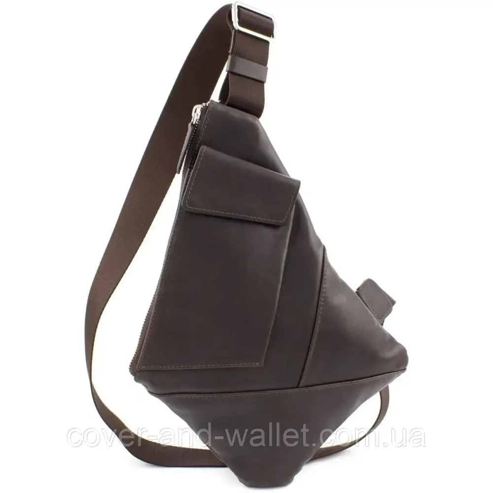 Тонкая стильная кожаная сумка-слинг коричневого цвета Grande Pelle 721620 Киев - изображение 1