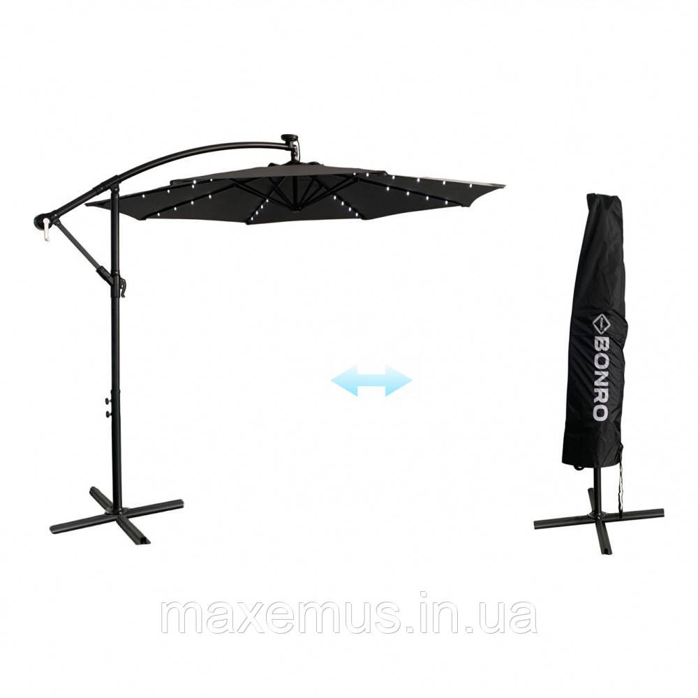 Садовая уличная зонта 3 м с LED подсветкой на солнечной батарее Bonro B-7012LP Серая + Чехол Мостиська - фото 12