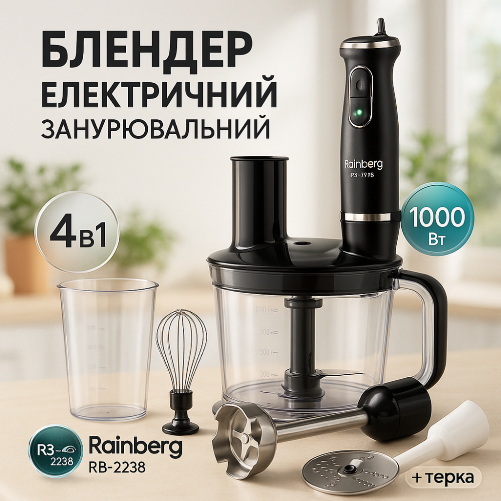 Погружные блендеры для дома Rainberg RB-2238, Блендер с легким управлением, Блендер с переносной чашей LU-30 Львов - изображение 12